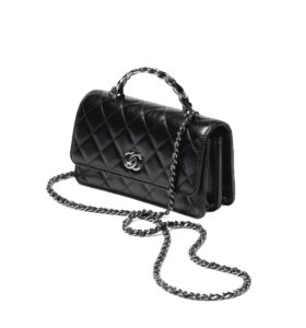 [프리미엄/해외배송]샤넬 WOC 체인 탑핸들 더블 플랩 백(블랙/은장/카프스킨)