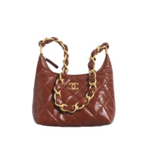 [프리미엄/해외배송]샤넬 빅체인 빈티지 스몰 호보백(브라운/금장/램스킨)