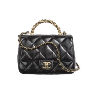 [프리미엄/해외배송]샤넬 체인 탑핸들 미니 플랩 백(블랙/금장/램스킨)