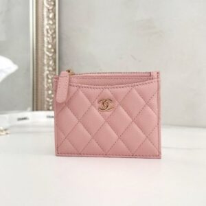 [국내배송]샤넬 클래식 지퍼 카드지갑 캐비어 핑크 금장