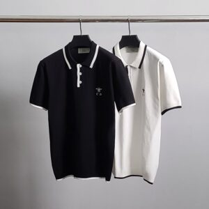 [국내배송]디올 벌자수 배색 반팔 카라 니트