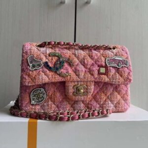 [국내배송]샤넬 클래식 스몰 트위드 플랩백 핑크 금장