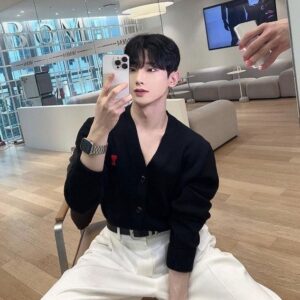 [국내배송]아미 드꾀흐 로고 리브드 엠브로이더드 커플 가디건